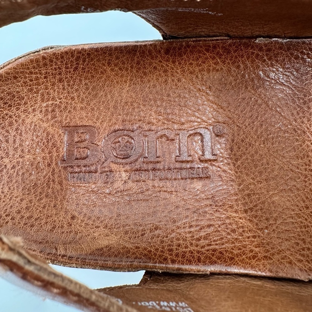 BORN Handcrafted Leather Brown Comfort Double Strap Loafers Mules Size 9M - Picture 14 of 16